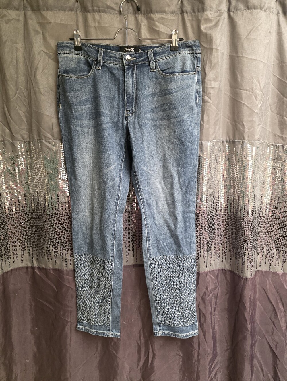 Nanette Lepore Light Blue Skinny Jeans with Embellished Lower Leg